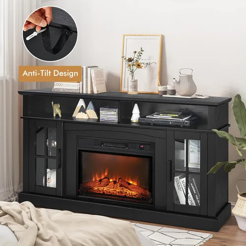 Miniatura 9 de GOFLAME Soporte de TV de 58 pulgadas con inserto de chimenea eléctrica, centro de entretenimiento con chimenea con armarios laterales y estantes