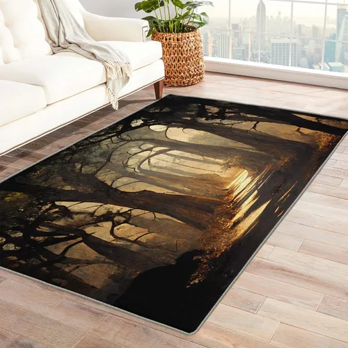 Alfombra de bosque para entrada, sala de estar, dormitorio, espeluznante alfombra de Halloween para área pequeña y decoración de dormitorio,