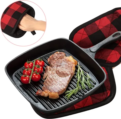 Miniatura 5 de 6 soportes para ollas de San Valentín a cuadros con bolsillo, almohadilla clásica de granja, de tela a cuadros, aislamiento térmico, para cocina