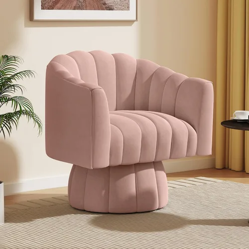 Miniatura 18 de Dewhut Silla giratoria decorativa, silla giratoria de 360° con reposabrazos, tapizada de piel sintética, sofá individual, silla de lectura para sala