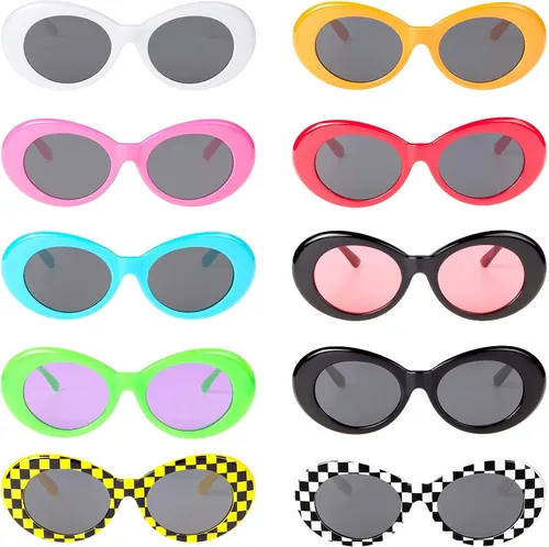 Miniatura 4 de CICINUJOY Paquete de 10 lentes ovalados retro Mod con marco grueso, lentes redondos, a cuadros, para mujeres, niñas, hombres, adolescentes, niños