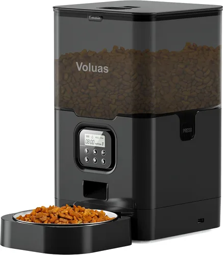 Miniatura 9 de VOLUAS Comederos automáticos para gatos, comedero cronometrado para mascotas para gatos y perros con dispensador de alimentos secos, bolsa blanco
