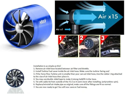 Miniatura 6 de Mi2KA Turbina de admisión de aire de combustible, ahorro de gas, sistema de aceleración turbonador de un solo ventilador Turbo 2.5 "-3.0