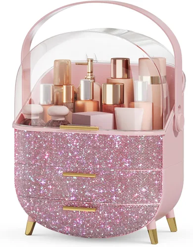 Miniatura 8 de Organizadores de maquillaje Bling, estuche de exhibición de cosméticos con cubierta transparente, organizadores de maquillaje de tocador para lápiz