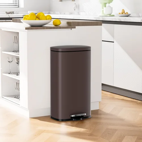 Miniatura 9 de Arlopu Cubo de basura de 8 galones, de acero inoxidable, cubo de basura de cierre suave con cubo interior de plástico extraíble, a prueba de huellas