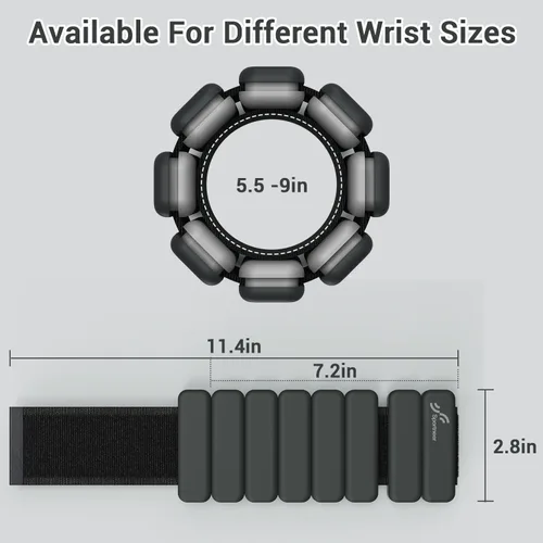 Miniatura 4 de Sportneer Pesas de muñeca y tobillo para mujeres y hombres, 1 par (1 libra/2 libras cada uno), pulsera con peso ajustable de silicona para yoga