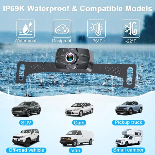 Miniatura 5 de Cámara de respaldo inalámbrica de 7 pulgadas para camión - 2 canales, líneas de cuadrícula DIY, HD 1080P, visión nocturna, impermeable IP69K, cámara