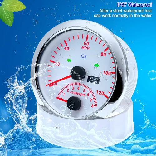 Miniatura 6 de ARTILAURA Velocímetro GPS 0-120 MPH con Tacómetro 8000 RPM 85 mm 3-3/8" Velocímetro GPS para embarcaciones con antena para automóvil marino (blanco)