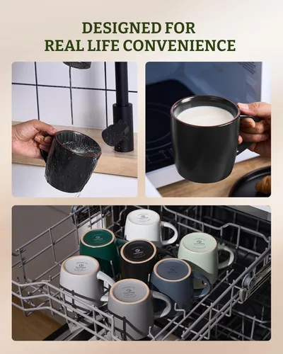 Miniatura 5 de famiware Mercury - Tazas de café de 13 onzas, juego de 4 tazas de café con asa, tazas para café con leche, té caliente, capuchino, moca, cacao, negro