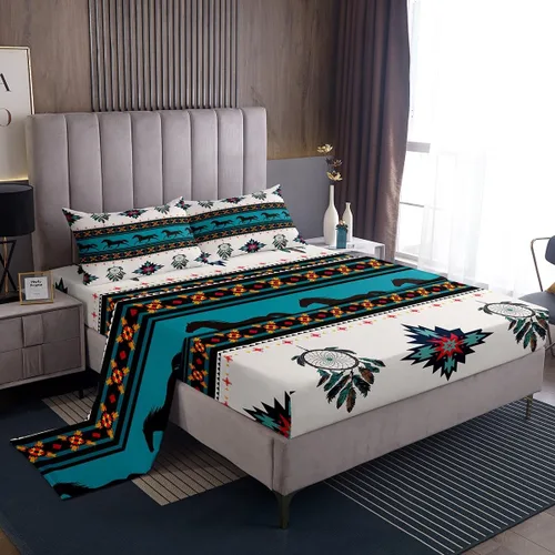 Miniatura 47 de Feelyou Juego de Sábanas Azteca Tamaño Individual, Juego de Sábanas Aztecas Impresas al Suroeste para Niños, Sábanas Bohemias con Sábanas Bajeras