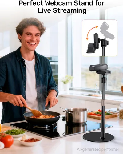 Miniatura 7 de Soporte de trípode para cámara web para escritorio de altura ajustable y soporte giratorio de 360° para cámara web compatible con Logitech Webcam