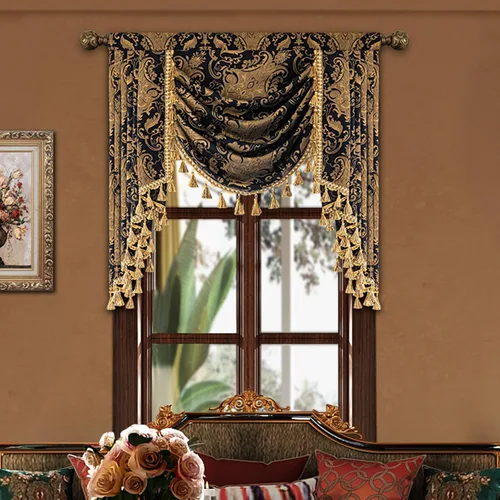 Miniatura 21 de Loom and Mill Cenefa de cascada de lujo de jacquard para sala de estar, elegantes cenefas de ventana con festones y cuentas damascadas, cortinas