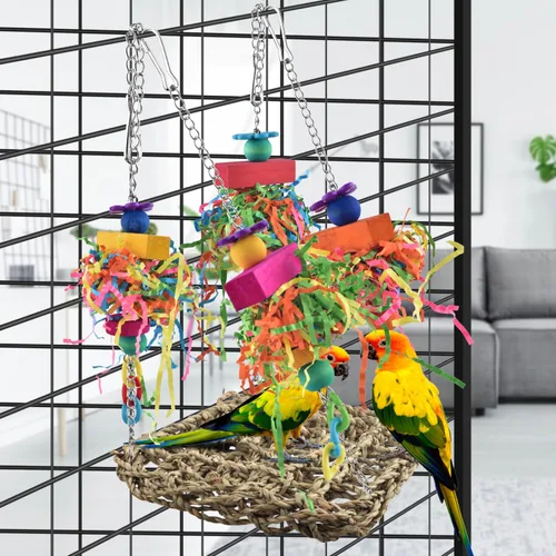 Miniatura 4 de KATUMO Conure Toys, tapete de columpio de hierba de pájaro con juguetes coloridos para periquito, cacatúa, conura solar, agapornito, periquito