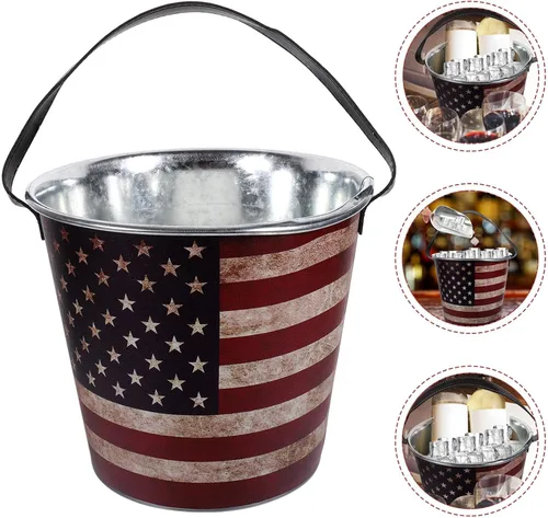 Miniatura 7 de UPKOCH Cubetas patrióticas de la bandera americana, cubo vintage, cubo de cenizas, cubo de vino, cubo de cerveza, cubo de hielo, cubo