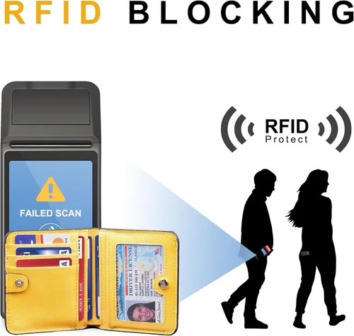 Miniatura 3 de Gostwo - Cartera compacta de piel genuina de lujo para mujer con bloqueo de RFID y ventana de identificación