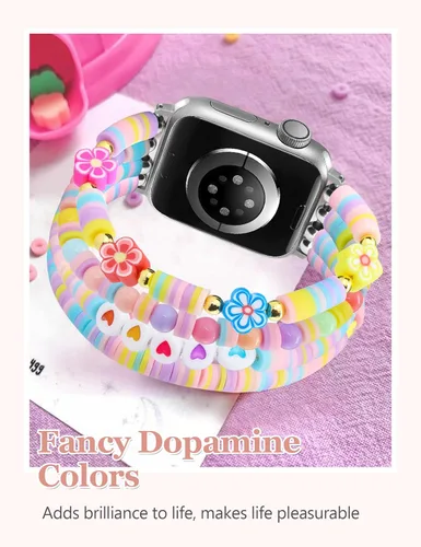 Miniatura 7 de Newlibery - Pulseras de cuentas compatibles con Apple Watch de 38 mm, 40 mm, 41 mm, 42 mm (S10/11) Correa elástica estirada hecha a mano para mujer