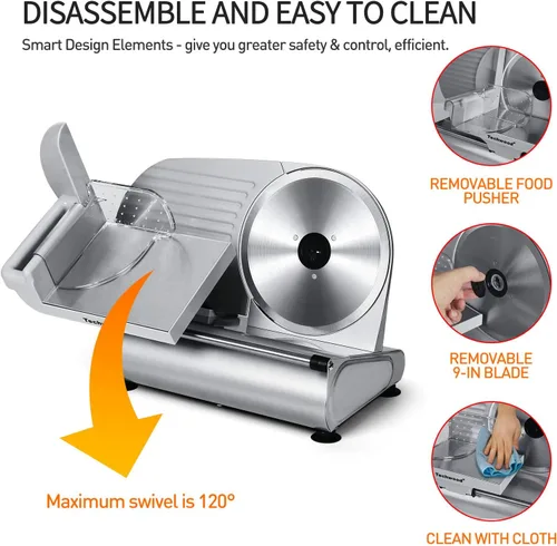 Miniatura 6 de Cortador de carne, Techwood Cortador eléctrico de alimentos delicatessen con hoja de acero inoxidable extraíble de 9", Cortador de queso, frutas