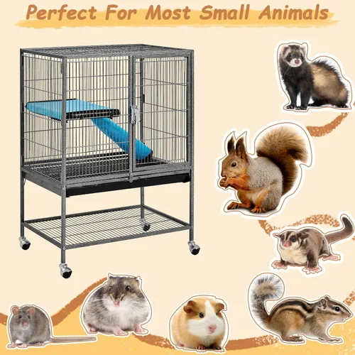 Miniatura 3 de Yaheetech Jaula Metálica con Ruedas para Ratas Adultas/Hurones/Chinchillas Jaula para Animales Pequeños con Rampa Removible y Plataforma Negra