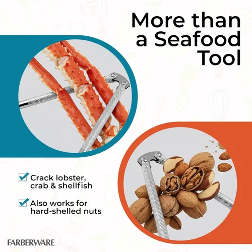 Miniatura 6 de Farberware Juego de cascanueces de mariscos de 3 piezas, galletas de acero inoxidable y púas – Langosta abierta, cangrejo, nueces, cáscaras duras