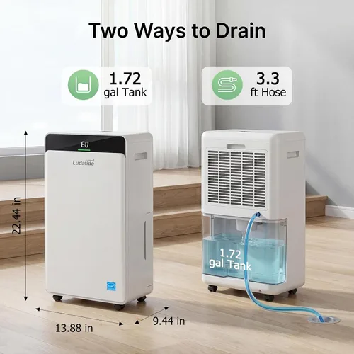 Miniatura 3 de Ludatido Deshumidificador ENERGY STAR actualizado 2026, 80 pintas/día, 5000 pies cuadrados para toda la casa y sótano, tanque de 1.72 galones