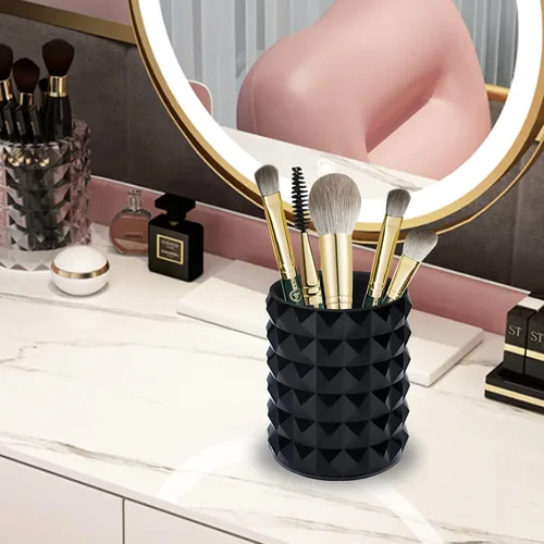 Miniatura 7 de Organizador para brochas de maquillaje acrílico, soporte para lápiz negro, solución de almacenamiento para brochas de cosméticos de cristal, redondo