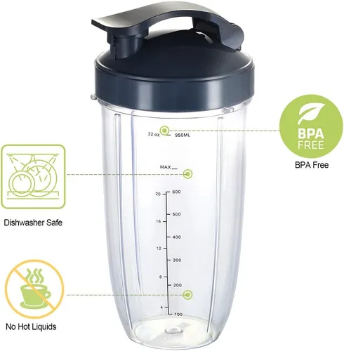 Miniatura 3 de Vasos de repuesto para licuadora Nutribullet de 32 onzas con 2 tapas abatibles para llevar y 2 juntas de goma, compatibles con licuadoras Nutri