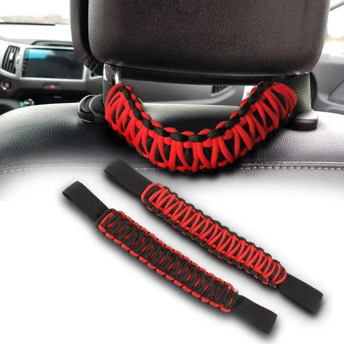 Asas de agarre de paracaídas, mango de agarre para reposacabezas delantero compatible con J-eep Wrangler TJ JK JL JT Land Cruiser FJ Suzuk Ford Rojo