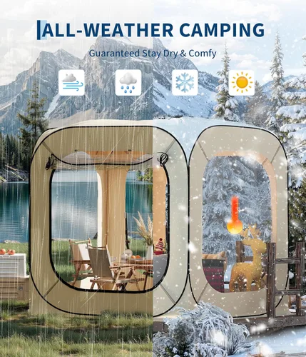Miniatura 3 de 6x6 pies Tienda al Aire Libre para Todo Clima con Armado Instantáneo, Refugio de Playa para 2-3 Personas, Tienda de Camping Resistente al Agua, al