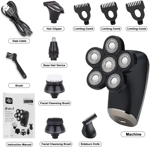Miniatura 7 de Afeitadoras de cabeza para hombres calvos, afeitadora eléctrica 5 en 1 para hombre, impermeable, recargable, recortadora de barba, afeitadora calva