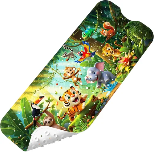 Miniatura 22 de Tapete de Baño para Bebé Mejorado con Dibujos Animados Antideslizante - 40"x16" Extra Largo Tapete de Bañera para Bebé Ecológico Duradero Tapete