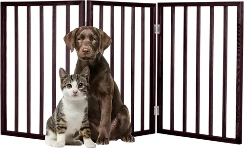 Miniatura 4 de Puerta para Mascotas - Valla Plegable para Perros de 4 Paneles para Interiores para Escaleras, Pasillos o Puertas - Puertas para Perros Marrón