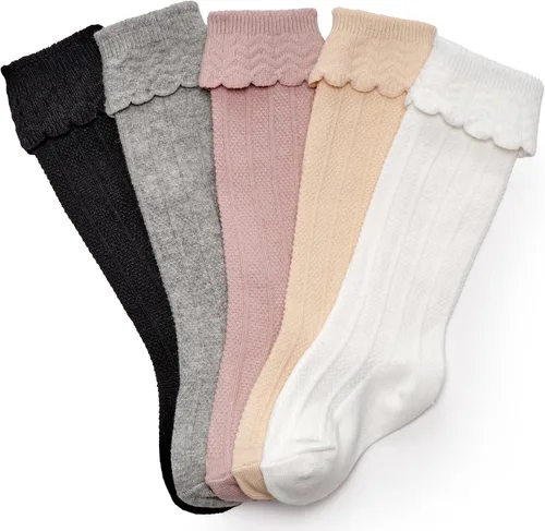 CozyWay Calcetines altos hasta la rodilla, calcetines largos para recién nacidos, niñas y niños pequeños, uniformes con volantes, medias largas