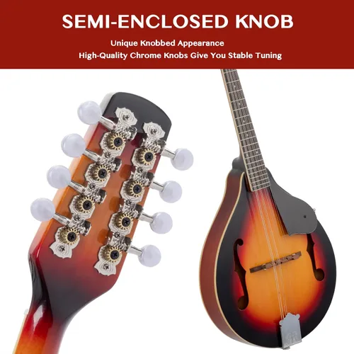 Miniatura 4 de Ktaxon - Kit de mandolina estilo A, 8 cuerdas de madera de caoba acústica, mandolina musical con funda de concierto gruesa, correa para el hombro