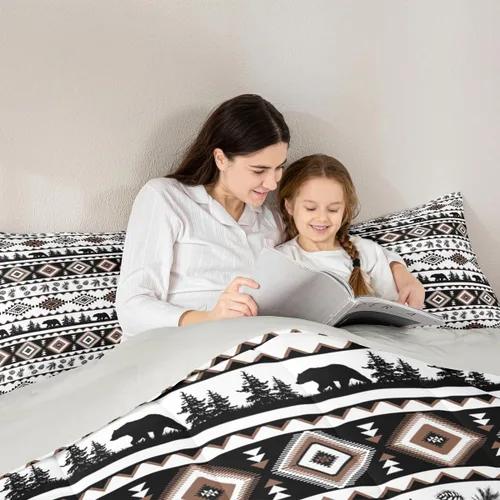 Miniatura 4 de Castle Fairy Juego de edredón con estampado azteca occidental, juego de ropa de cama geométrica a rayas marrones para niños y adolescentes