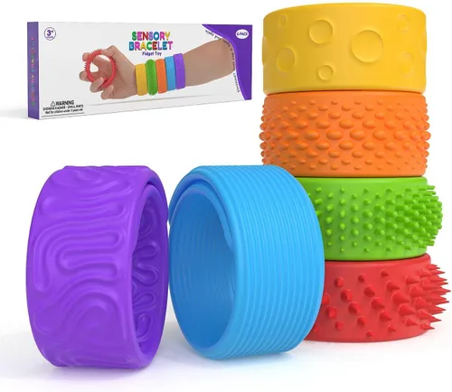 Miniatura 2 de Juguetes sensoriales para ansiedad, pulseras para niños, paquete de 6 con textura, para ansiedad, autismo, TDAH, juguetes sensoriales portátiles