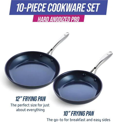 Miniatura 3 de Blue Diamond Cookware - Juego de sartenes antiadherentes de cerámica anodizada dura, de 10 y 12 pulgadas, sin PFAS, apto para lavavajillas, apto
