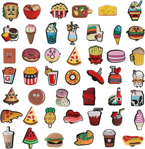 mortd 50 dijes de decoración de zapatos con temática de alimentos paquete de dijes para zapatos de hamburguesa para decoración de zapatos zuecos de