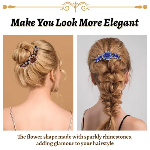 Miniatura 3 de inSowni Paquete de 6 peines laterales de plástico negro con purpurina brillante para el cabello, con diseño de hojas y flores, horquillas