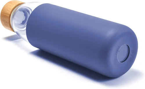 Miniatura 4 de Botellas de agua de vidrio de borosilicato de 25 onzas con tapa de bambú, sin BPA, funda de silicona antideslizante y tapa a prueba de fugas de Azul