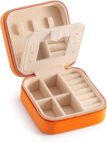 Estuche de viaje para joyas con espejo, pequeño organizador de joyas de viaje, caja de joyería portátil, mini organizador de viaje, caja de