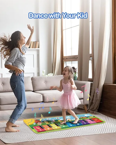 Miniatura 8 de FOKI Tapete de piano de suelo para niños pequeños, juguete educativo sensorial con teclado musical, tapete de juguete con sonidos de animales, manta