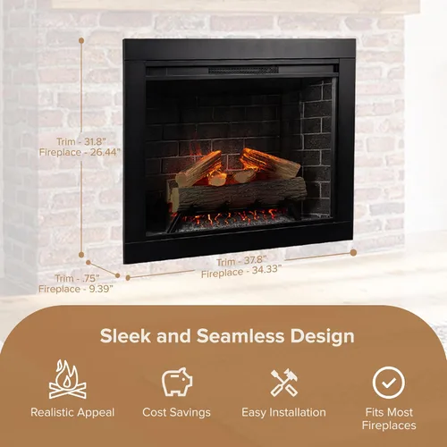 Miniatura 5 de Modern Ember Uptown - Inserto de chimenea eléctrica inteligente de 33 pulgadas con kit de molduras de 3 pulgadas, compatible con Alexa, incluye Kit