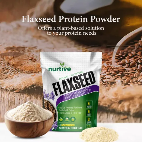 Miniatura 2 de Polvo de proteína de linaza a base de plantas, rica en omega-3 y antioxidantes, ideal para la recuperación después del entrenamiento, impulso