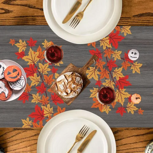 Miniatura 5 de GOOESING Gnomos de otoño, calabazas, hojas de arce, camino de mesa de otoño, temporada de Acción de Gracias, cocina, decoración de mesa de comedor