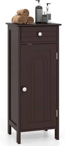Miniatura 11 de LDAILY Armario de piso de baño, gabinete de almacenamiento de piso de una sola puerta con cajón grande y 2 estantes ajustables, unidad organizadora