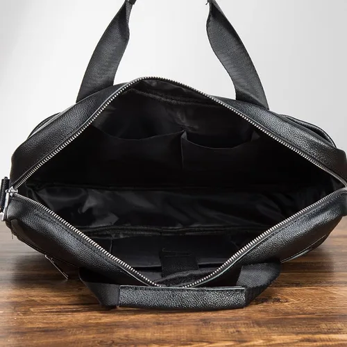 Miniatura 7 de Bolso de mensajero de cuero genuino para hombre, maletín para portátil, bolso de hombro para oficina, viajes de negocios con caja de regalo