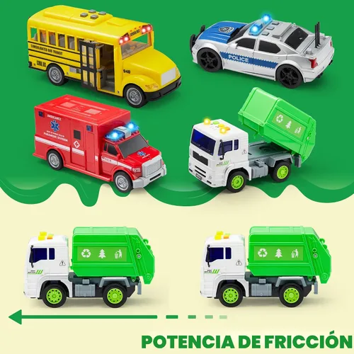 Miniatura 8 de JOYIN Juego de 4 piezas de vehículos de 7 pulgadas de largo, autos para niños pequeños con luces y sonido de sirena, incluyendo coche de policía