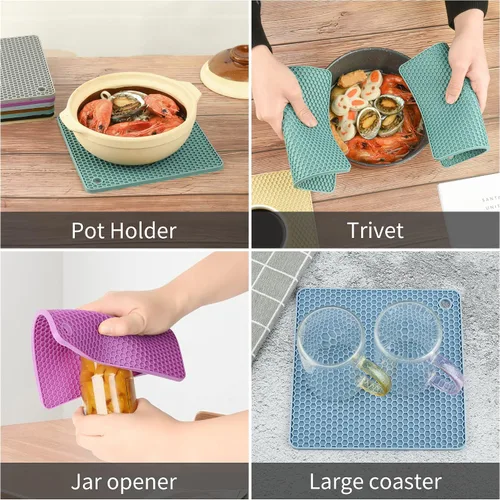 Miniatura 6 de Salvamanteles de silicona para platos calientes, ollas y sartenes, almohadillas calientes para cocina, soportes de silicona roja Merlot para cocina