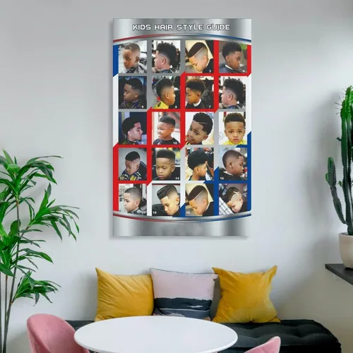 Miniatura 6 de Póster de peluquería para decoración de pared, peinados infantiles, estilos de cabello modernos para niños, pinturas artísticas de pared, lienzo