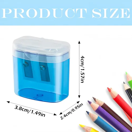 Miniatura 2 de Sacapuntas con tapa, sacapuntas de mano de doble agujero, sacapuntas portátil para niños, adultos, estudiantes, clase escolar, oficina en casa